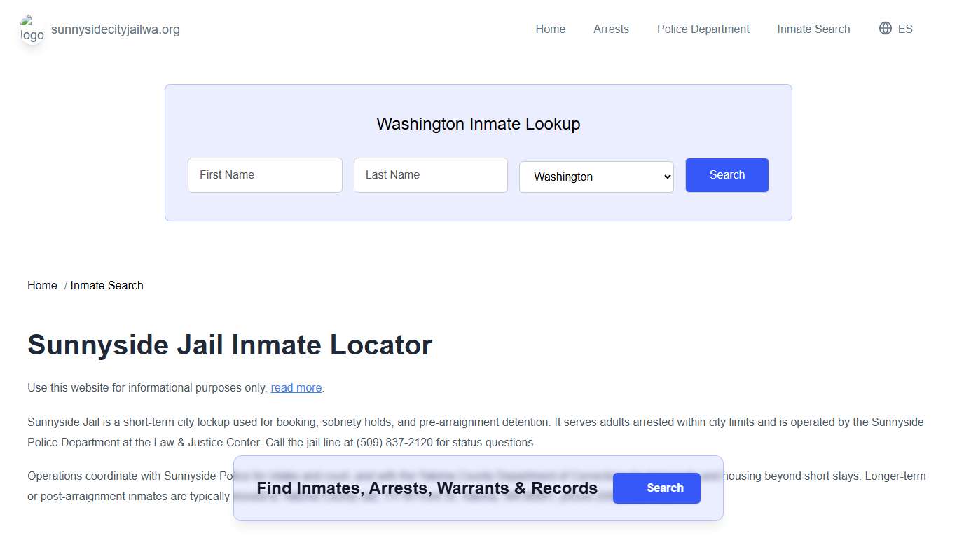 Sunnyside, WA Municipal Jail Inmate Search